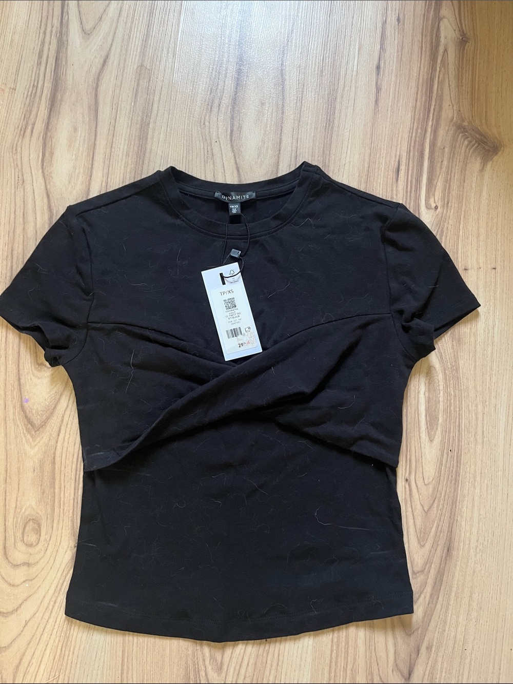 Zara Black Short Sleeve Twist Front Crop Tee